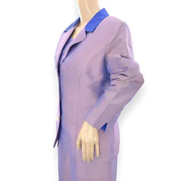 Lilac Purple Mauve Blue Crystal Changeant Shot Iridescent Silk Blazer Jacket 14 - Picture 4 of 9
